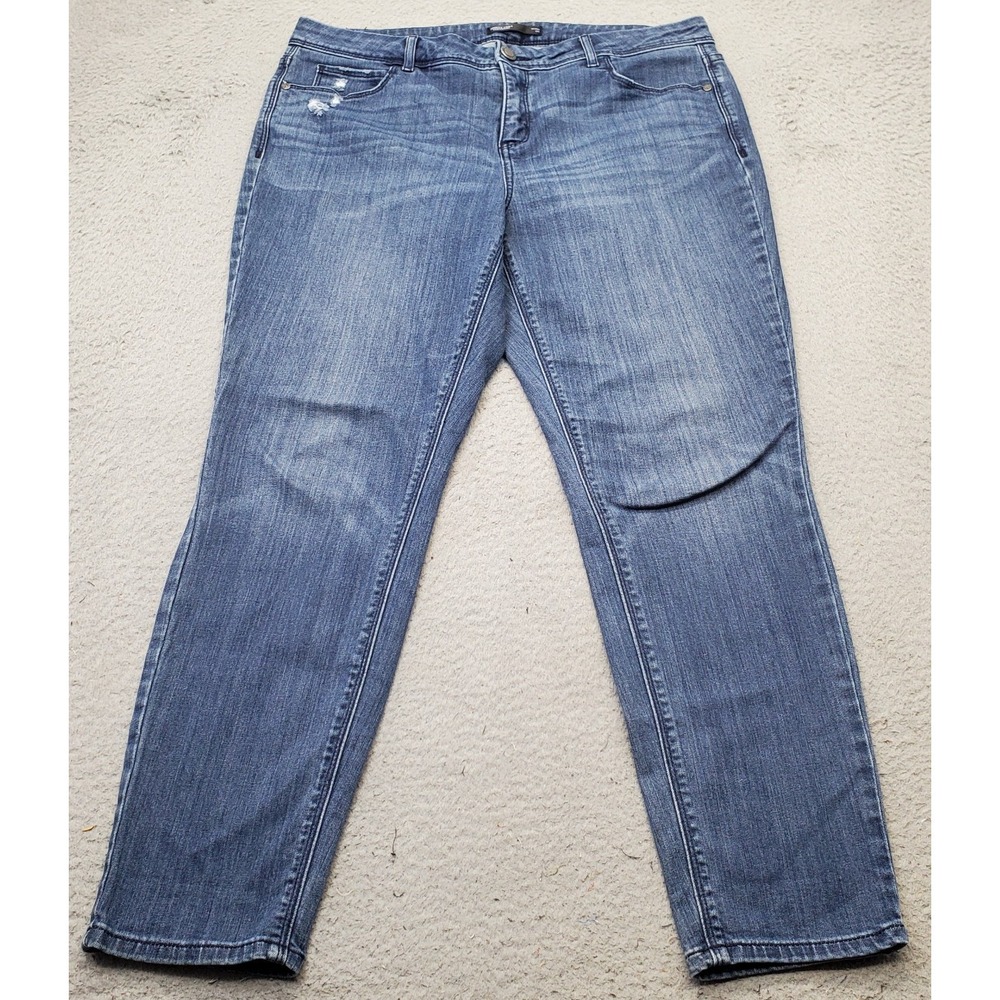 Simply Vera Vera Wang Jeans Womens 14S Blue Denim Stretch Whiskered Skinny‎ Leg